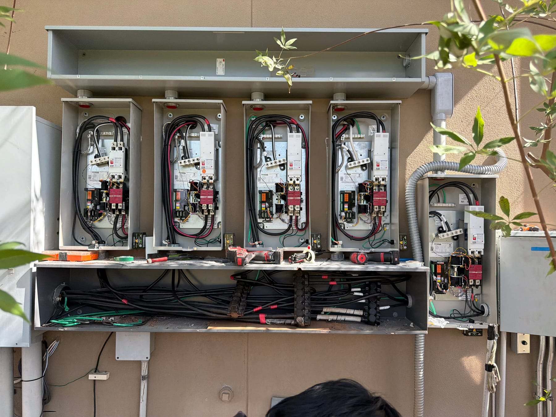 Multiple electrical panels wired out on a commercial job by Critical Power Solutions
